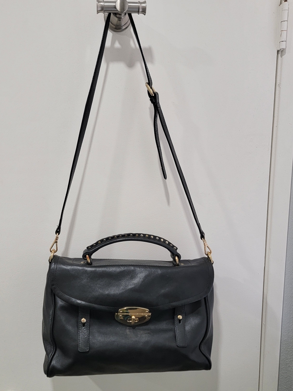 Massimo Dutti Black Leather Satchel with Gold Hardware - Picture 6 of 10